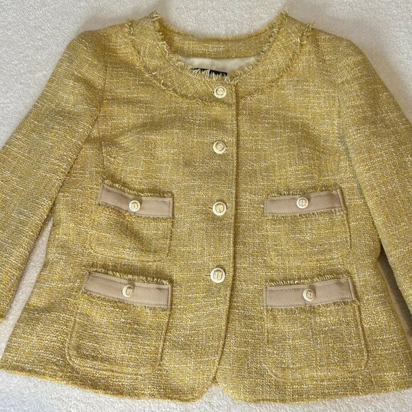 Talbots gold tweed jacket w/metallic threads - Picture 6 of 13